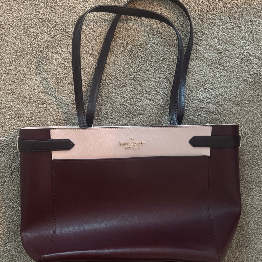 kate spade Two-Tone Burgundy and Light Pink Leather Tote with Dark Brown Straps
